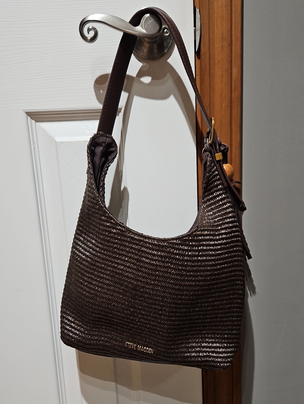 Steve Madden Dark Brown Woven Shoulder Bag